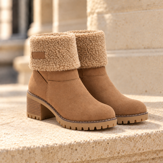 Aspen Faux-Shearling Cuff Ankle Boots - Camel, full pair