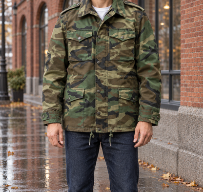 Wyatt Brushed Cotton Field Jacket - Camo, worn, full jacket
