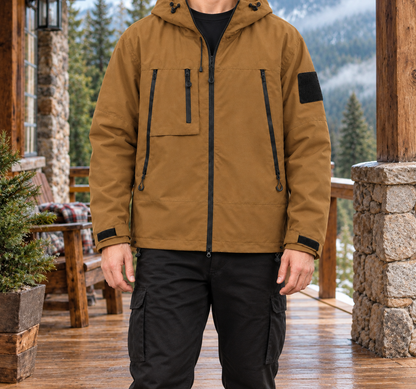 Hunter Hooded Utility Jacket - Caramel Brown, worn