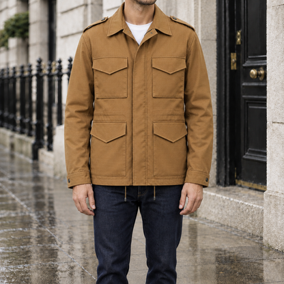 Austin Four-Pocket Field Jacket - Caramel, worn, full jacket
