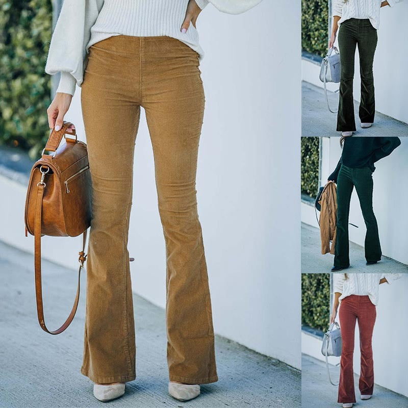 Women’s Flared Pants | Elastic Waist & Corduroy Fabric | Comfortable Fit | Casual Wear  Drako™️