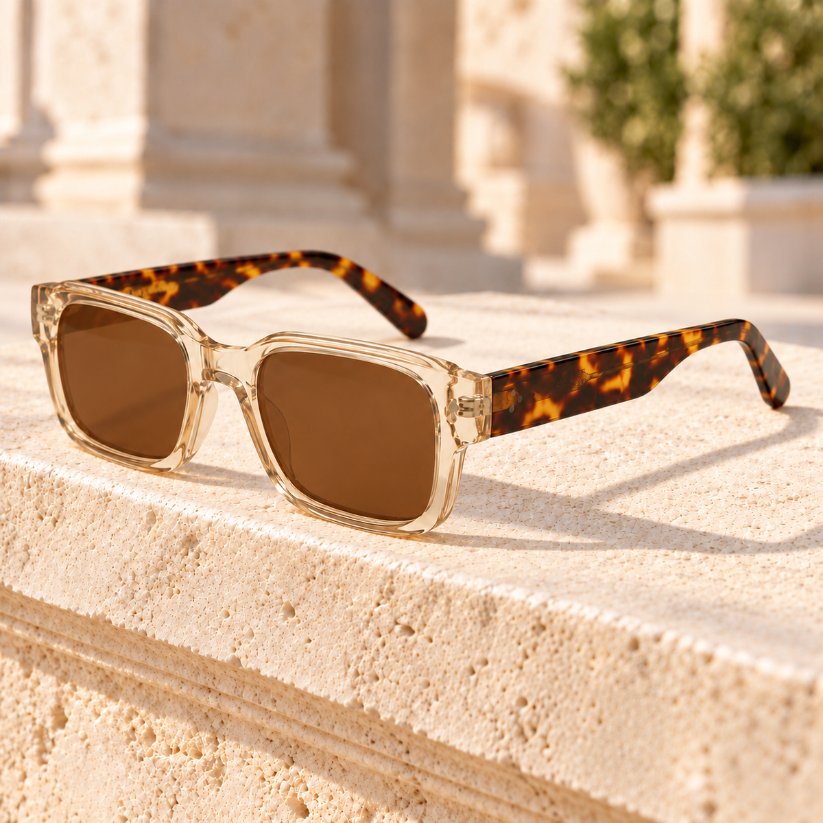 Reese Square Acetate Sunglasses — Champagne, full frame