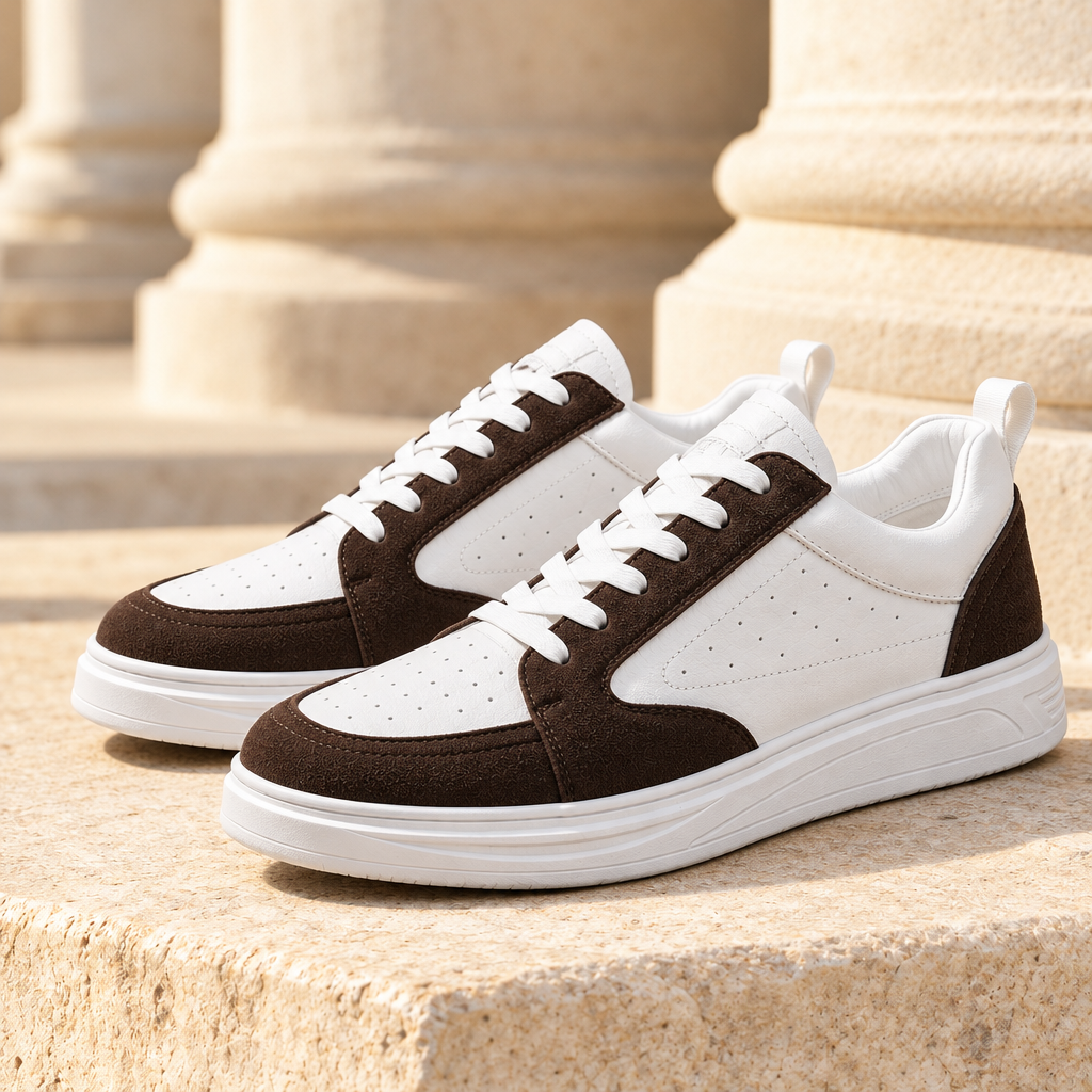 Caleb Suede-Panel Court Sneakers - Charcoal, full pair