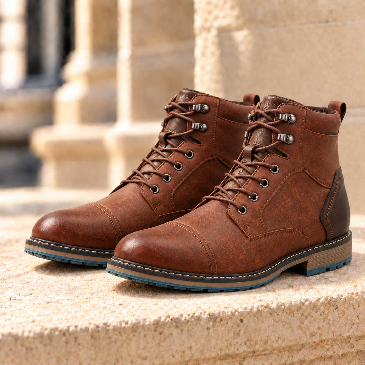 Walker Cap-Toe Lace-Up Boots - Chestnut Brown, full pair