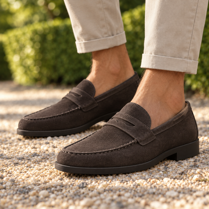Wesley Lug-Sole Suede Penny Loafers  Drako™️ shoes