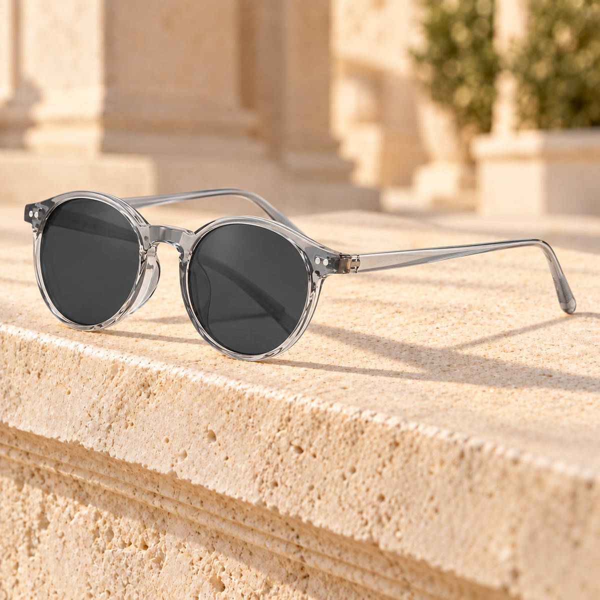 Jordan Round Acetate Sunglasses — Clear Gray, full frame