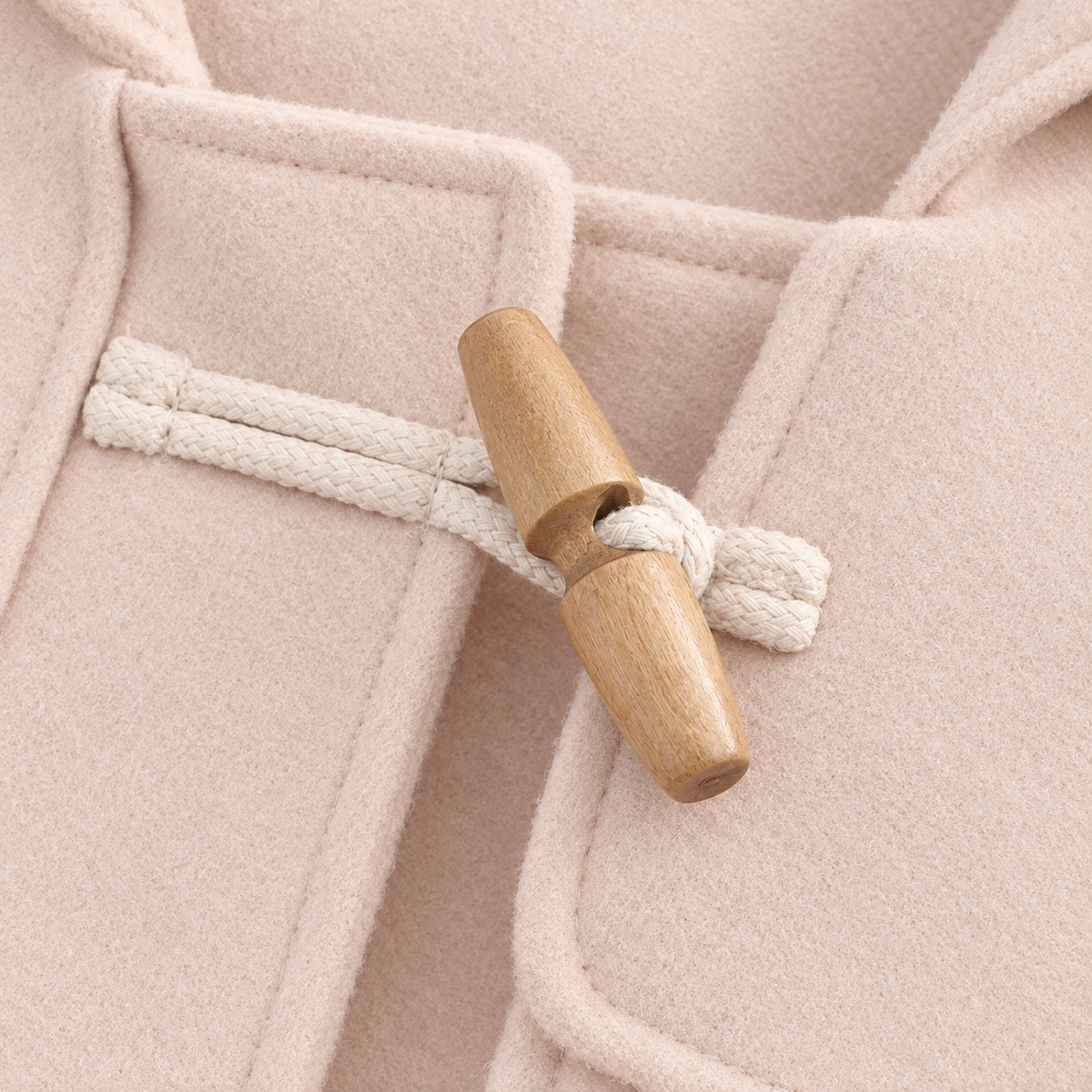 Anna Hooded Toggle Duffle Coat - Apricot, wooden toggle close-up