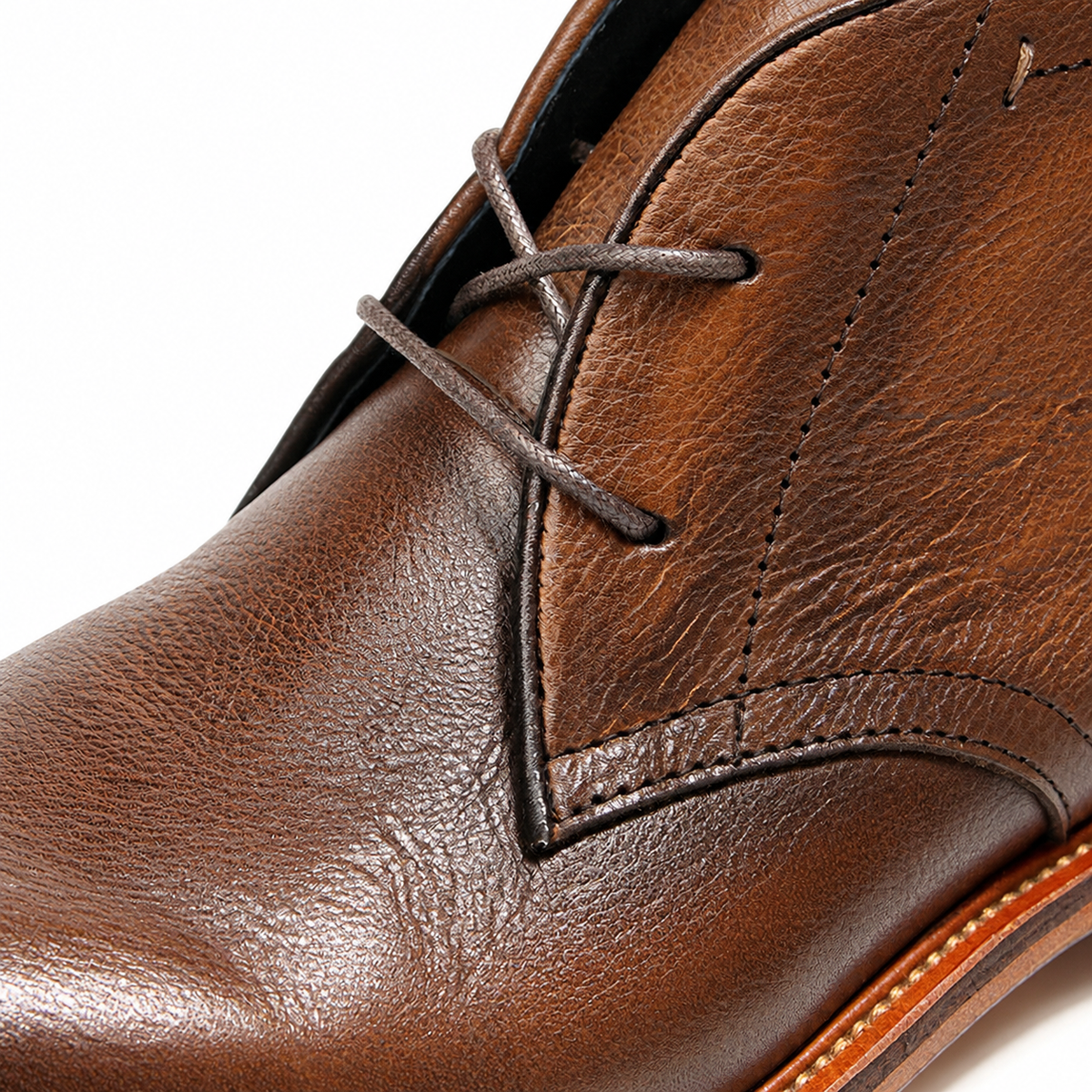 Hartley Leather Chukka Boots - Brown, lacing and leather close-up