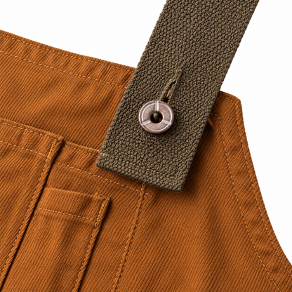 Porter Webbing-Strap Twill Overalls - Brown, webbing strap and twill close-up
