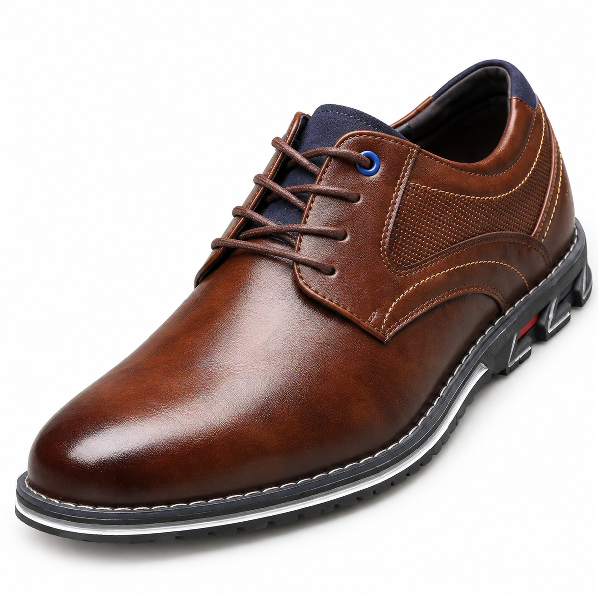 Conrad Leather Lace-Up Derby Shoes - Brown, lacing and leather close-up
