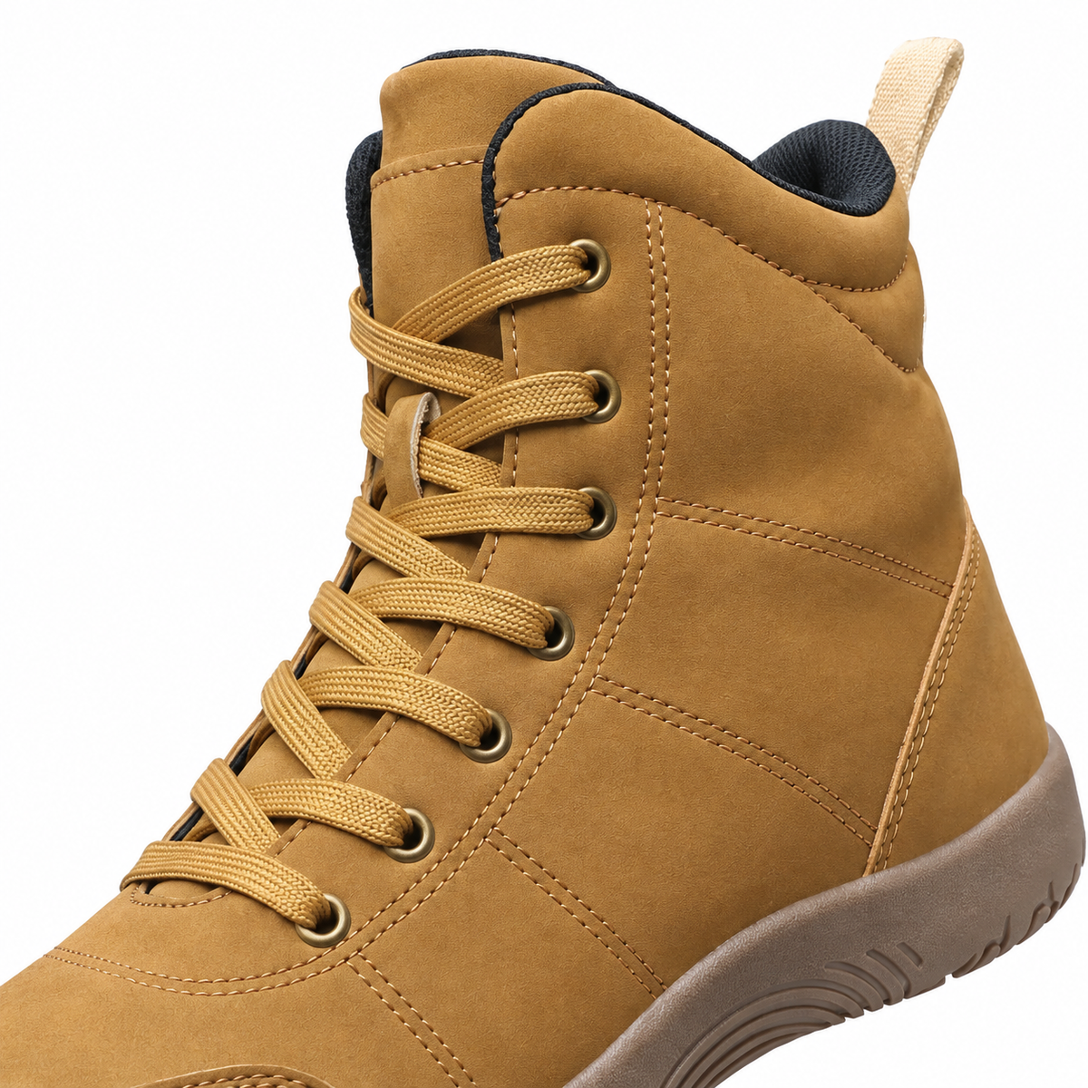 Kyle Padded-Collar High-Top Boots - Brown, padded collar, eyelets and laces close-up