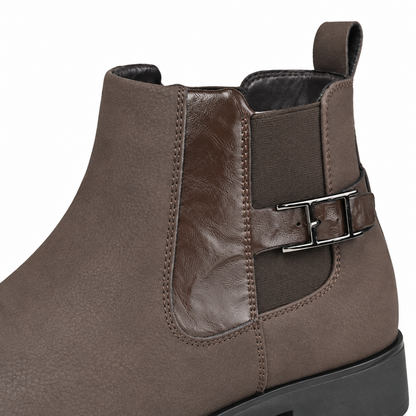 Marcus Buckle-Strap Chelsea Boots - Brown, buckle strap, side panel and upper close-up