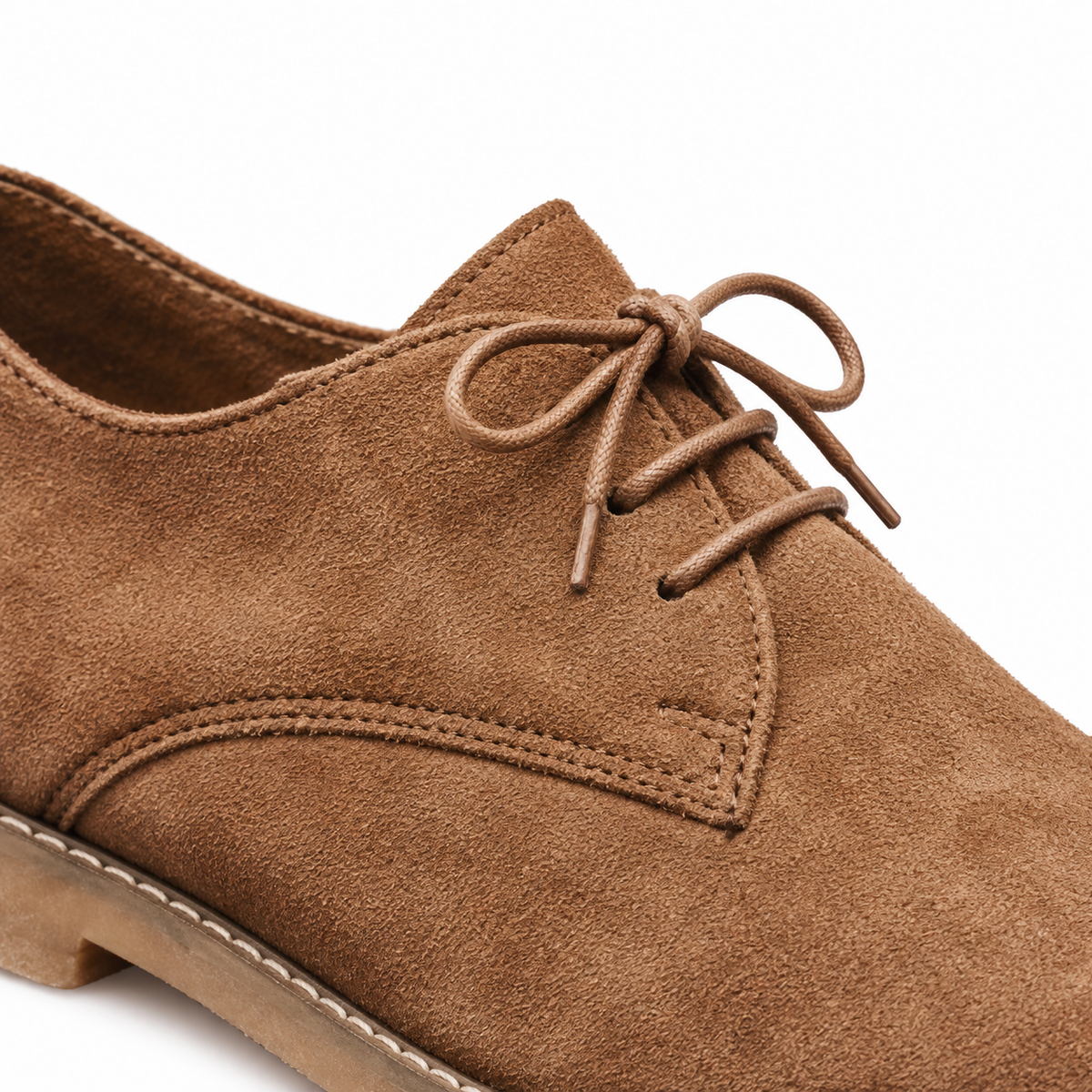 Dean Suede Derby Shoes - Brown, suede and lacing close-up