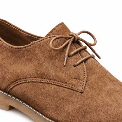 Dean Suede Derby Shoes - Brown, suede and lacing close-up
