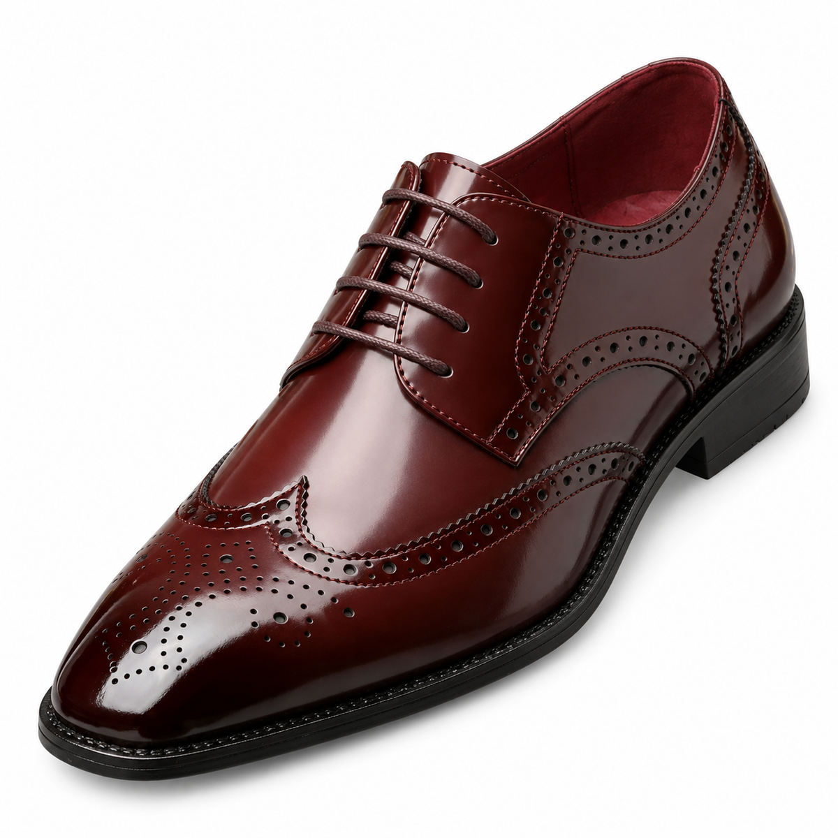 Stuart High-Shine Wingtip Brogues - Brown, wingtip and leather close-up