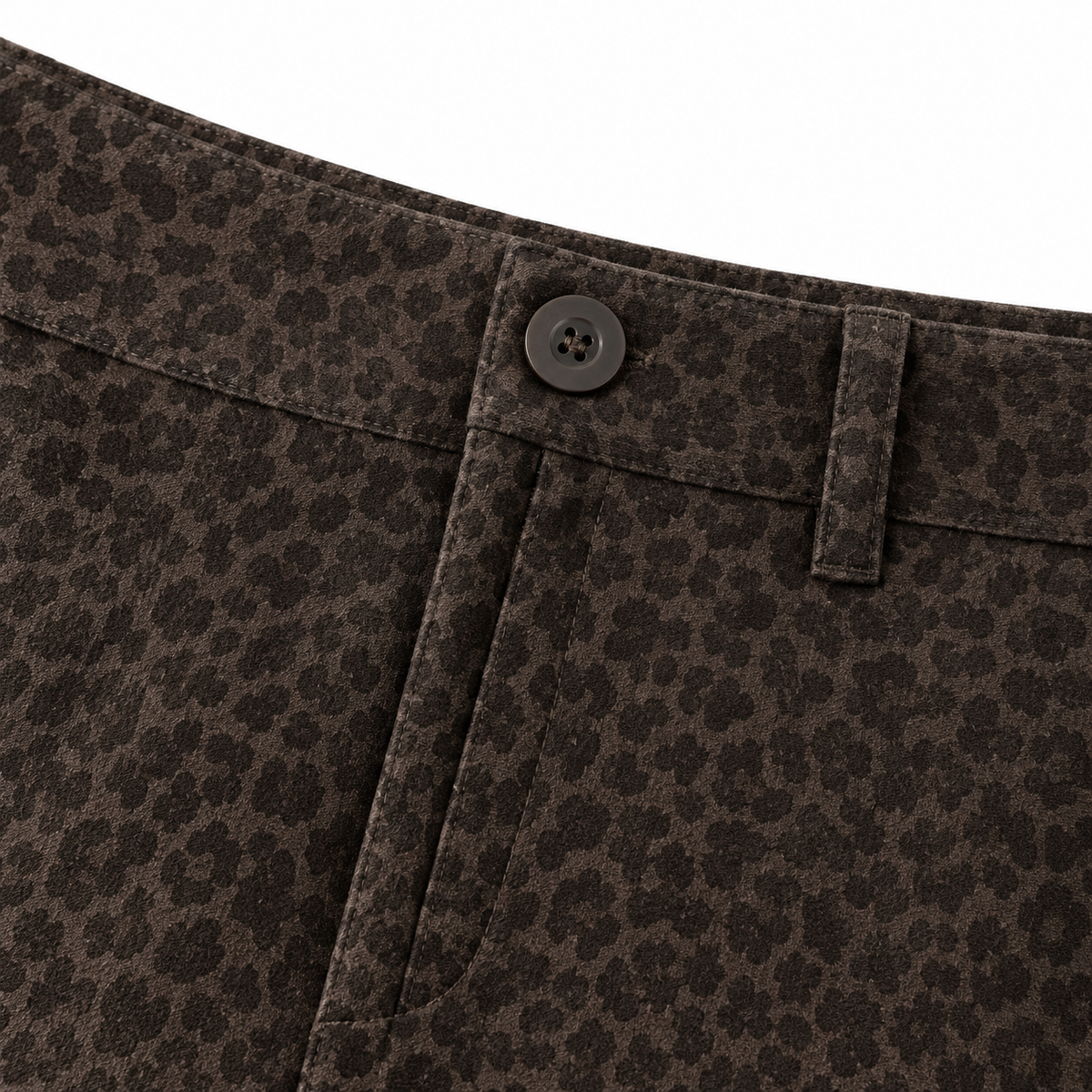 Sophia Leopard Faux-Suede Wide-Leg Trousers - Brown, waistband and faux-suede close-up