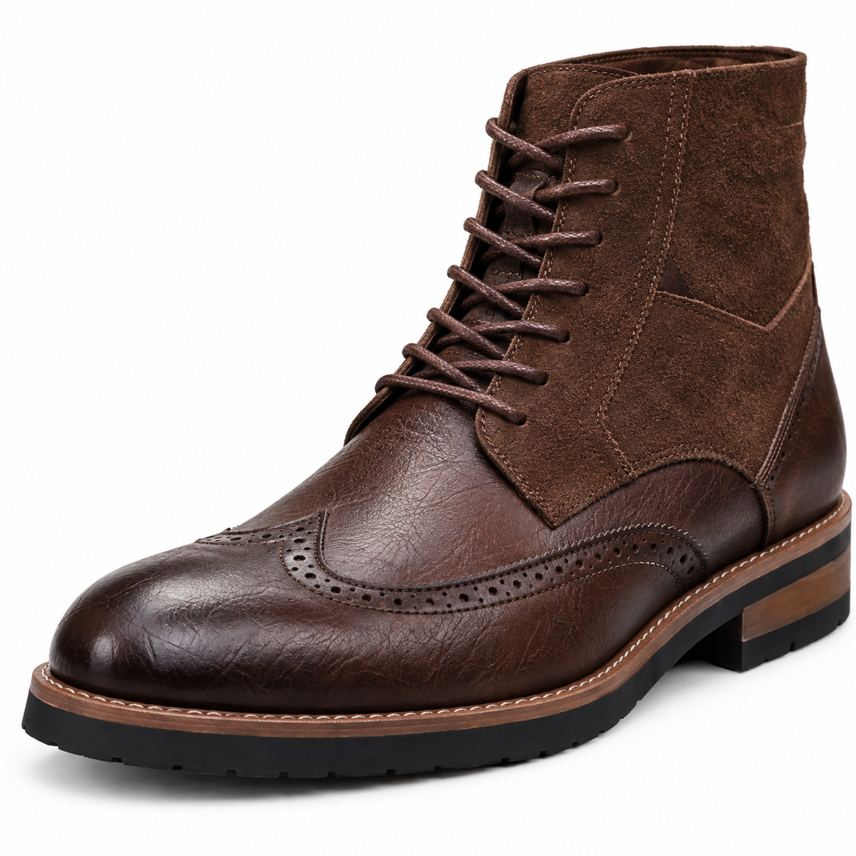 Russell Leather Wingtip Lace-Up Boots - Brown, wingtip and leather close-up