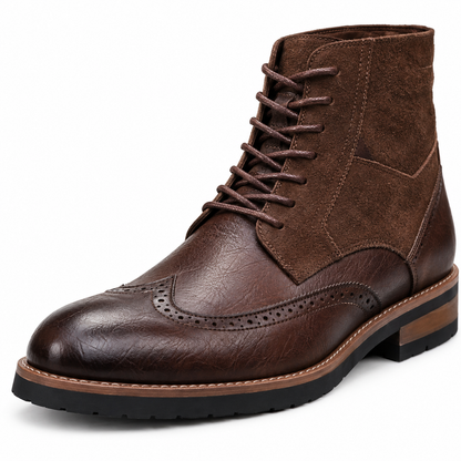 Russell Leather Wingtip Lace-Up Boots - Brown, wingtip and leather close-up