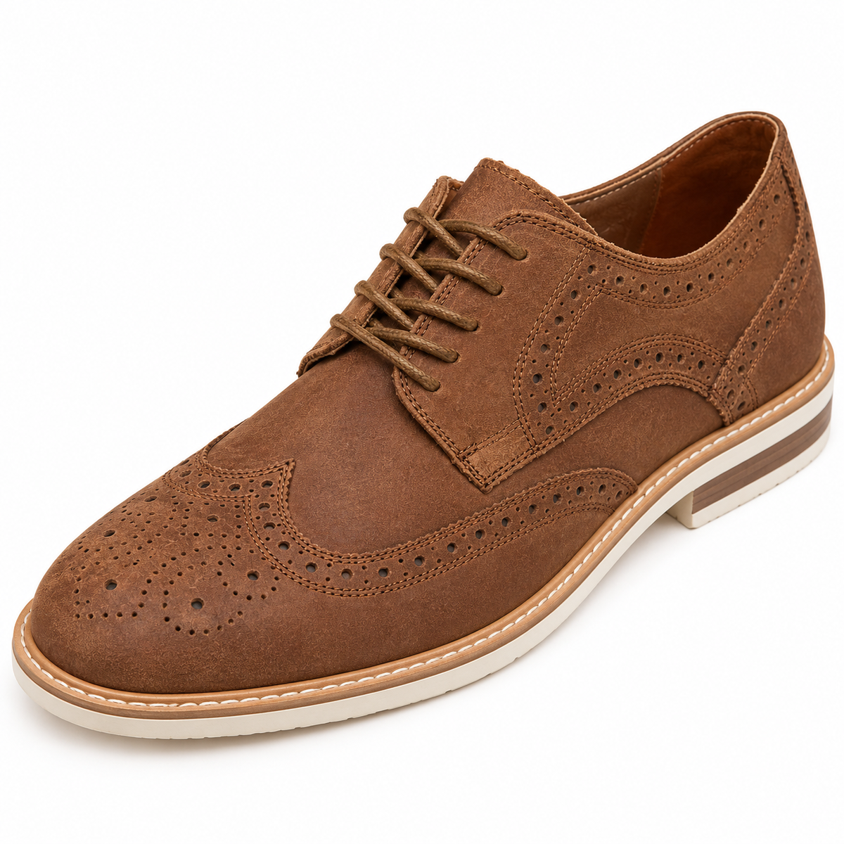 Hayes Layered-Sole Wingtip Brogues - Brown, brogue perforations and layered sole close-up