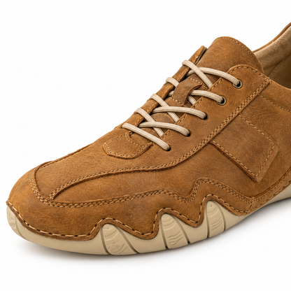 Gavin Wavy-Sole Leather Lace-Up Shoes - Brown, leather upper, laces and wavy sole close-up