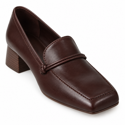 Laura Knotted-Cord Square-Toe Loafers - Brown, knotted cord and apron toe close-up