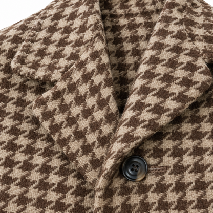 Diana Houndstooth Belted Maxi Coat - Brown, lapel and button close-up