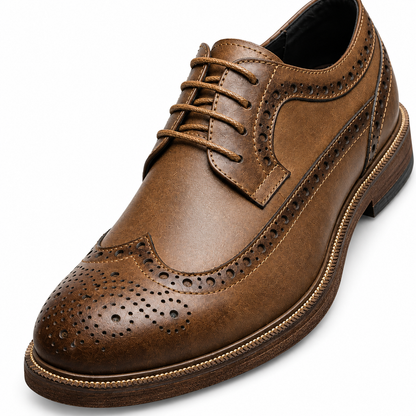 Gordon Grained Wingtip Brogues - Brown, wingtip and grained upper close-up