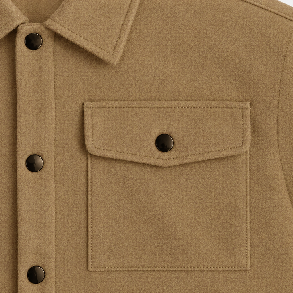 Travis Flap-Pocket Trucker Jacket - Camel, flap chest pocket close-up