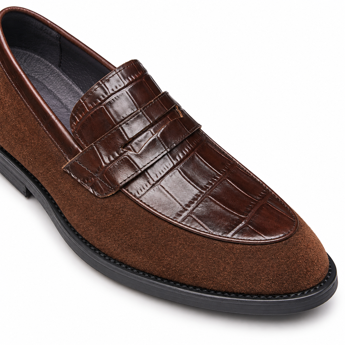 Warren Croc-Apron Suede Penny Loafers  Drako™️ shoes