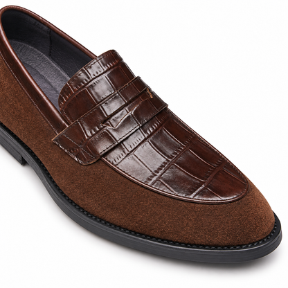 Warren Croc-Apron Suede Penny Loafers  Drako™️ shoes