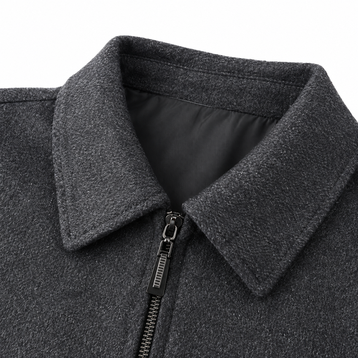Owen Wool-Blend Zip Jacket - Gray, collar and zip close-up