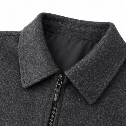 Owen Wool-Blend Zip Jacket - Gray, collar and zip close-up