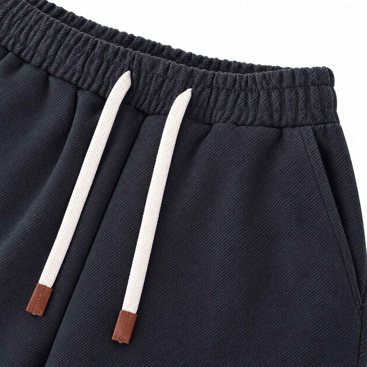 Shane Brushed Twill Drawstring Pants - Slate Gray, drawstring waistband and brushed twill close-up
