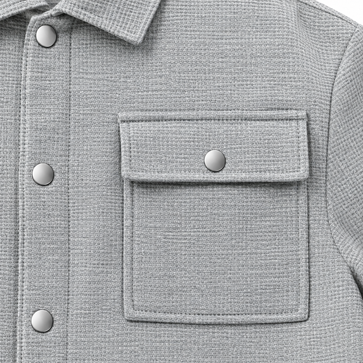 Jason Waffle-Texture Shirt Jacket - Gray, chest pocket and snap close-up
