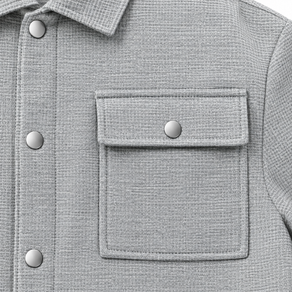 Jason Waffle-Texture Shirt Jacket - Gray, chest pocket and snap close-up