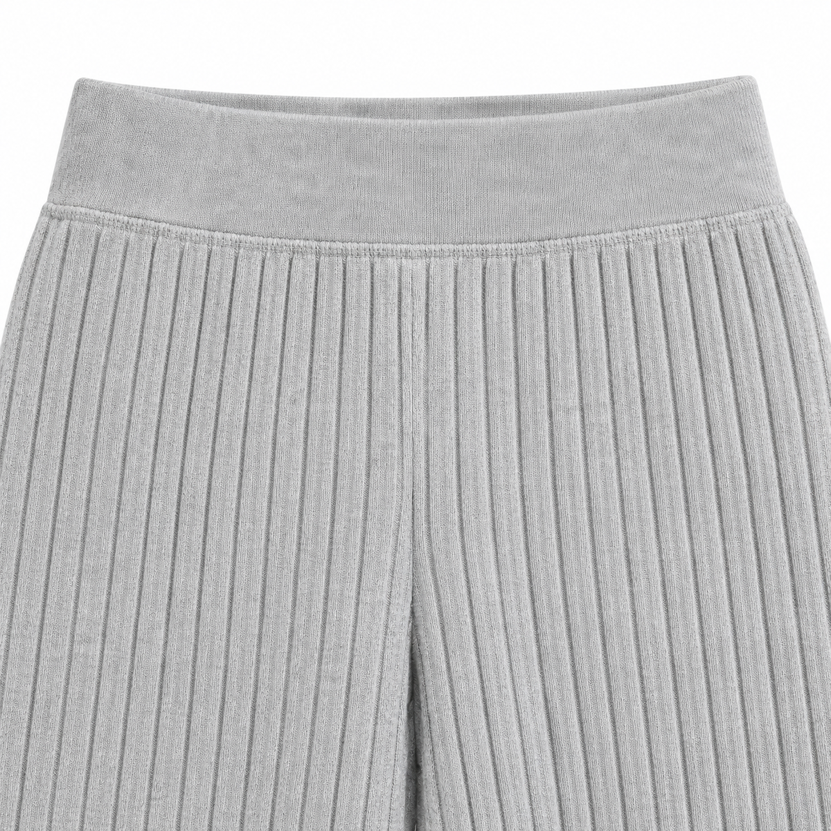 Ruby Rib-Knit Wide-Leg Pants - Light Gray, elastic waistband and rib-knit close-up