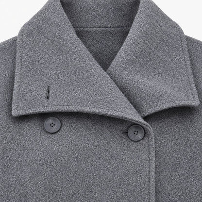 Sarah Wide-Collar Cropped Coat - Dark Gray, collar and button close-up