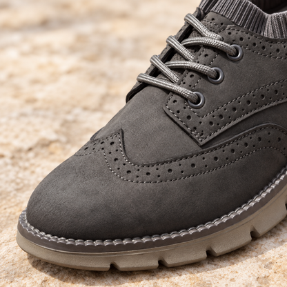 Ellis Knit-Collar Wingtip Sneakers - Gray, wingtip toe and brogue close-up