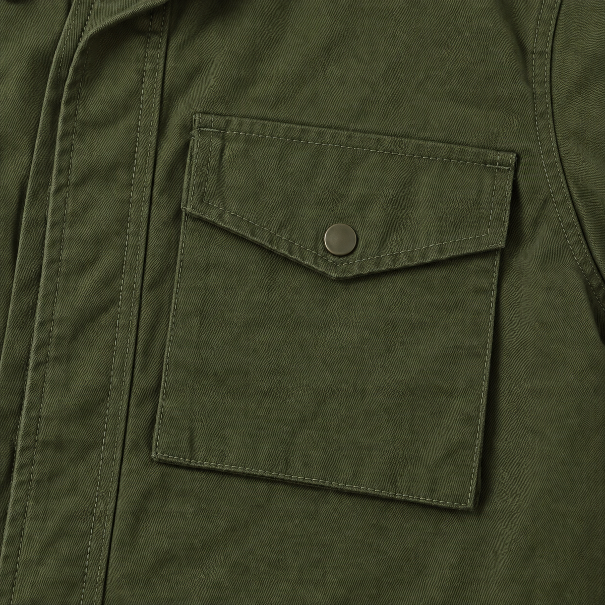 Wyatt Brushed Cotton Field Jacket - Army Green, chest pocket close-up
