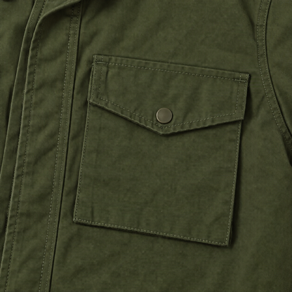 Wyatt Brushed Cotton Field Jacket - Army Green, chest pocket close-up