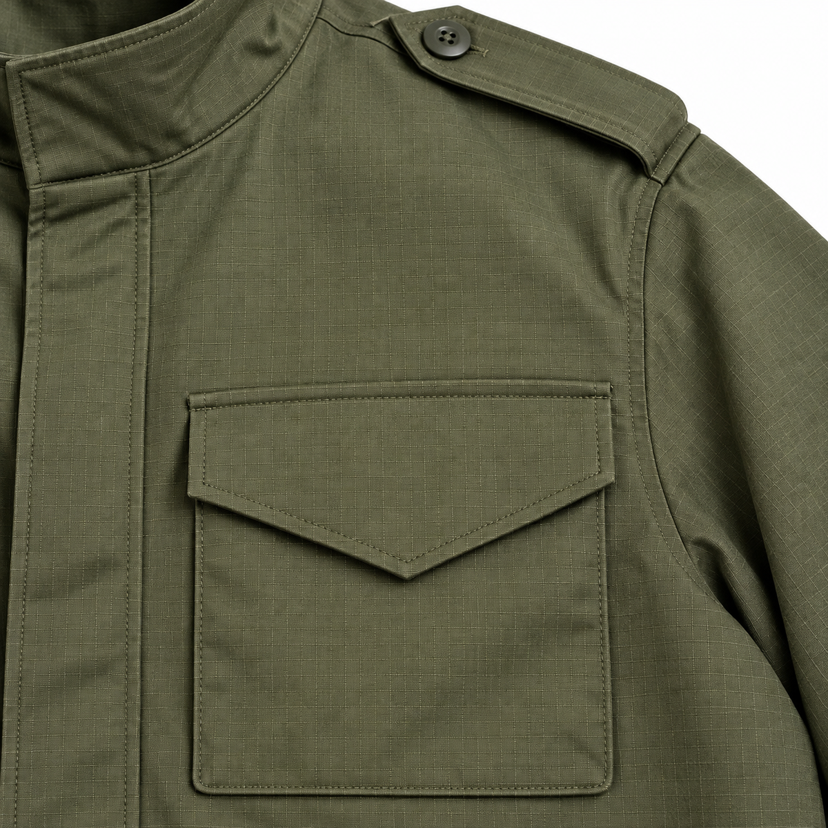 Austin Four-Pocket Field Jacket - Army Green, chest pocket and epaulette close-up