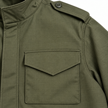 Austin Four-Pocket Field Jacket - Army Green, chest pocket and epaulette close-up
