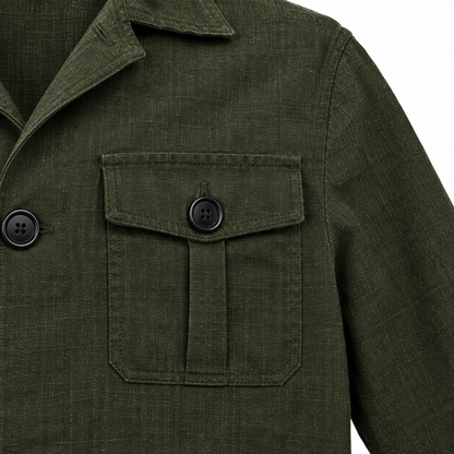 Russell Four-Pocket Safari Jacket - Army Green, chest pocket close-up