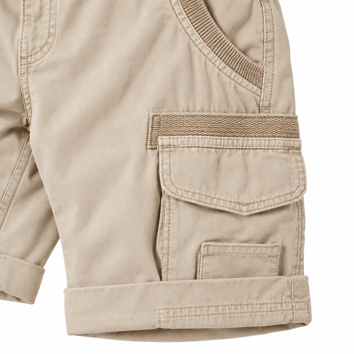 Imogen Cotton Cargo Shorts - Khaki, cargo pocket and cotton close-up