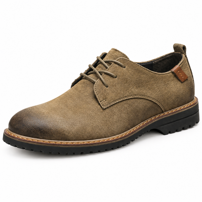 Clark Burnished Leather Derby Shoes - Khaki, burnished leather and lacing close-up