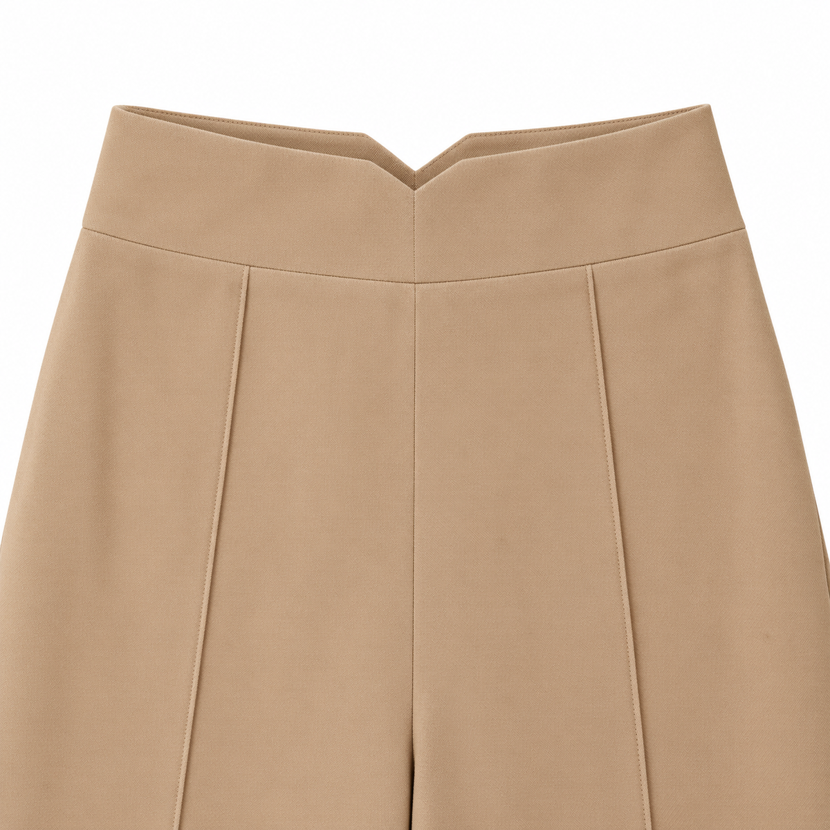 Natalie V-Waist Wide-Leg Trousers - Khaki, V-notch waistband close-up
