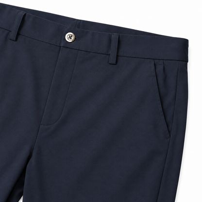Graham Stretch Slim Chinos - Navy, waistband and pocket close-up