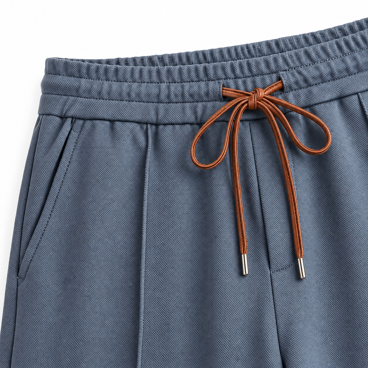 Dawson Pintuck Drawstring Shorts - Ocean Blue, drawstring waistband close-up