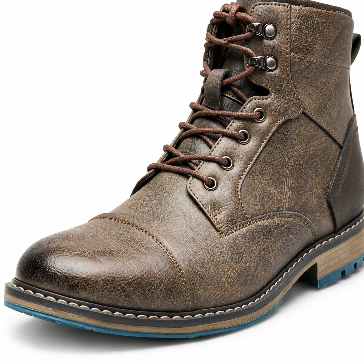 Walker Cap-Toe Lace-Up Boots - Stone Taupe, cap toe, eyelets and welt stitching close-up