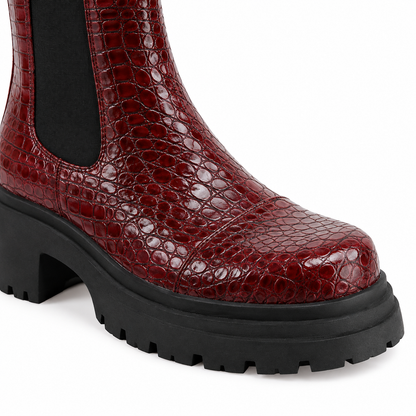 Bailey Croc-Embossed Lug-Sole Chelsea Boots - Wine Red, croc-embossed toe and lug sole close-up